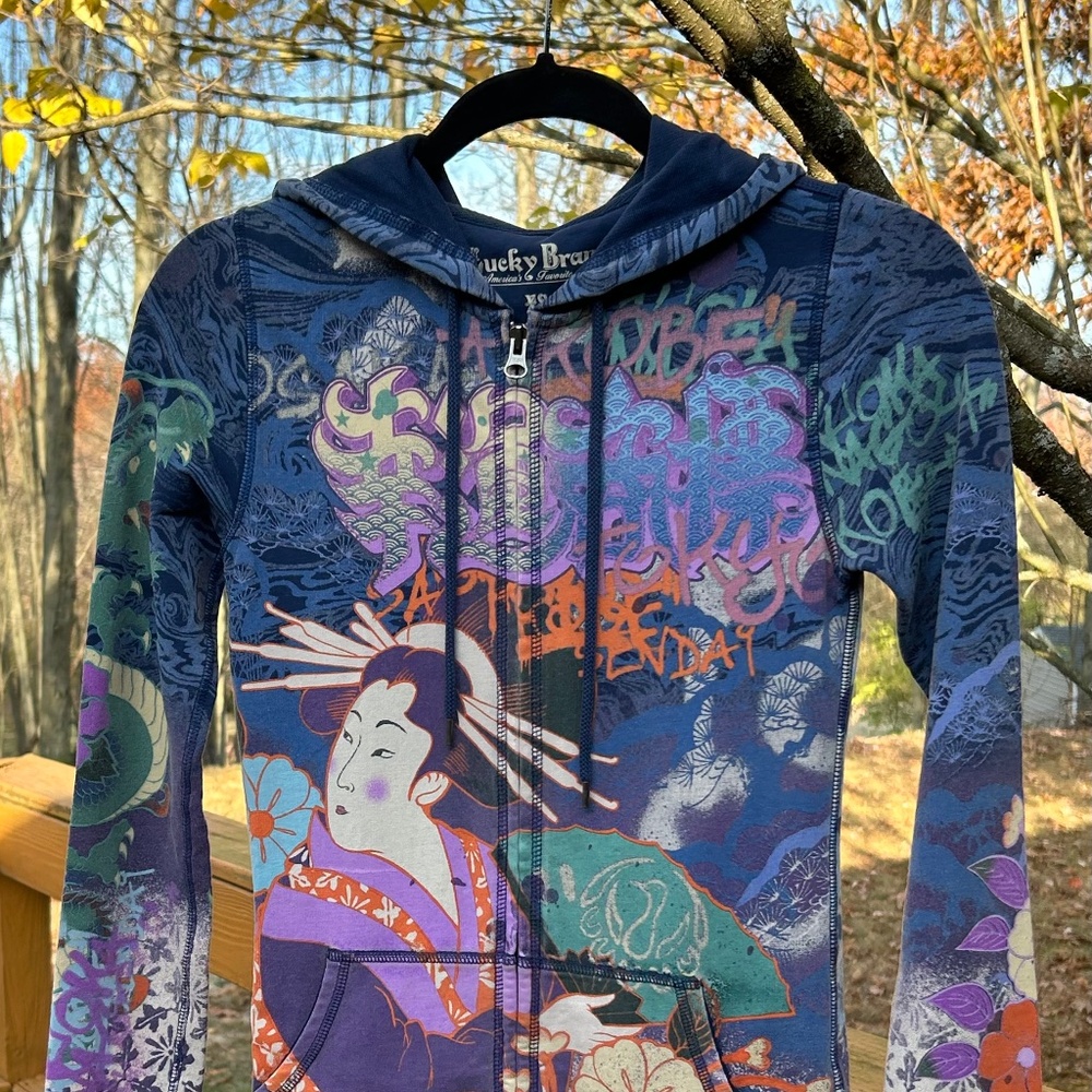 Lucky Brand Sweatshirt Hoodie Asian Geisha Year of the Dragon 2000 Y2K, Size XS - Picture 10 of 16